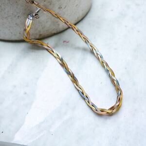 NEW 14K rose yellow white braided herringbone snake chain necklace jewelry 27A